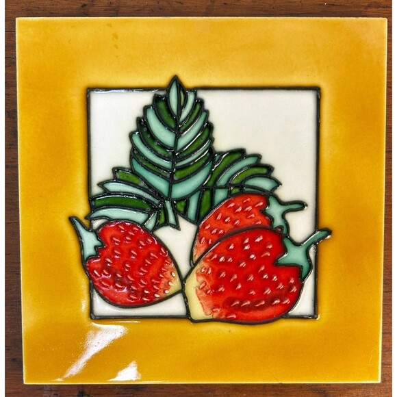 Vintage Ceramic Tile Trivet Wall Decor Strawberries - Picture 2 of 4